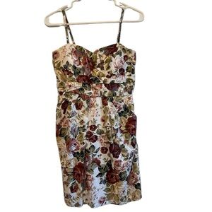 Papaya Floral Mini Dress Sweetheart Neckline Flower Pattern Size Medium Cotton